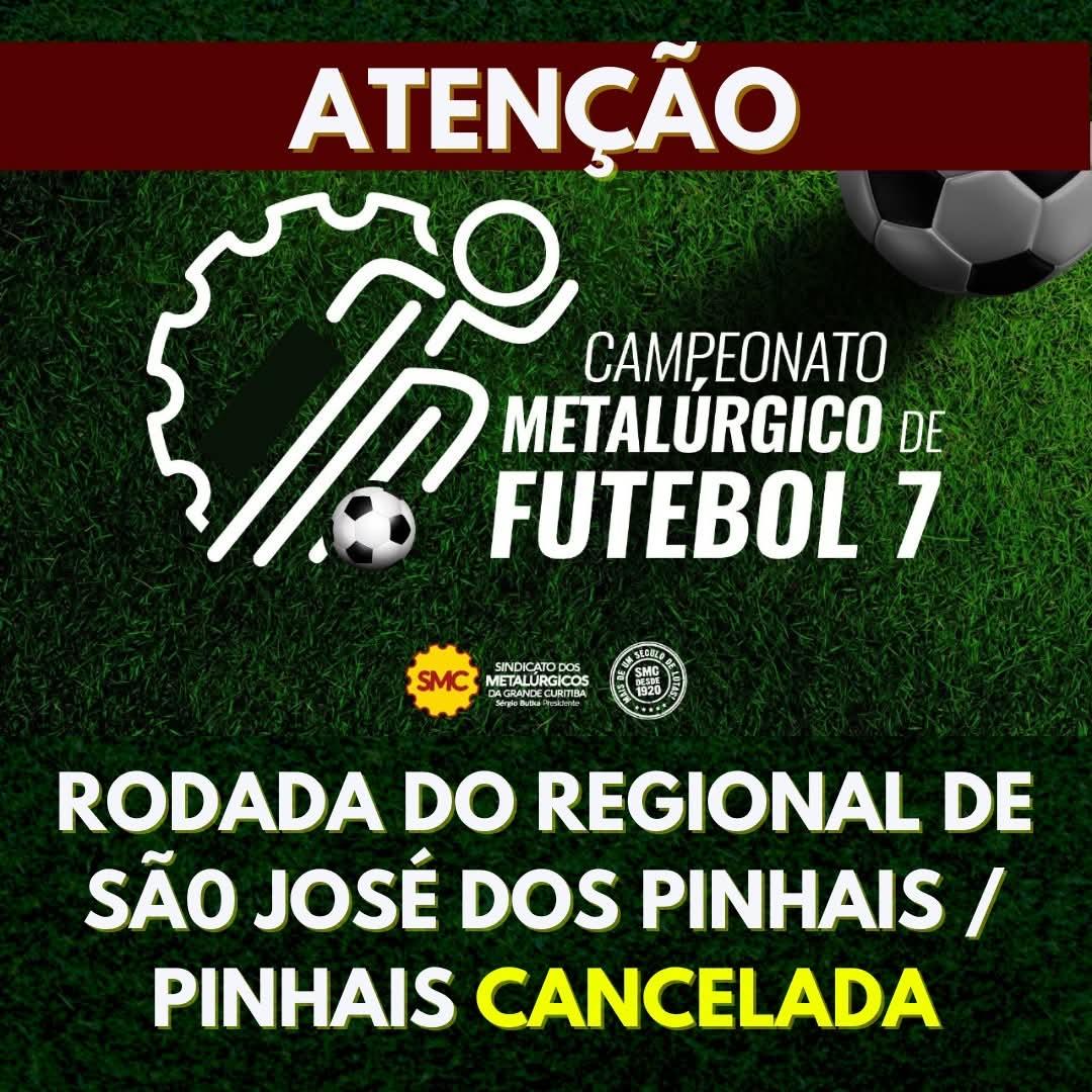 O SMC informa que a rodada do regional de São José dos Pinhais / Pinhais, que iria acontecer neste domingo, 6/7, na Chácara do Sindicato, foi cancelada.